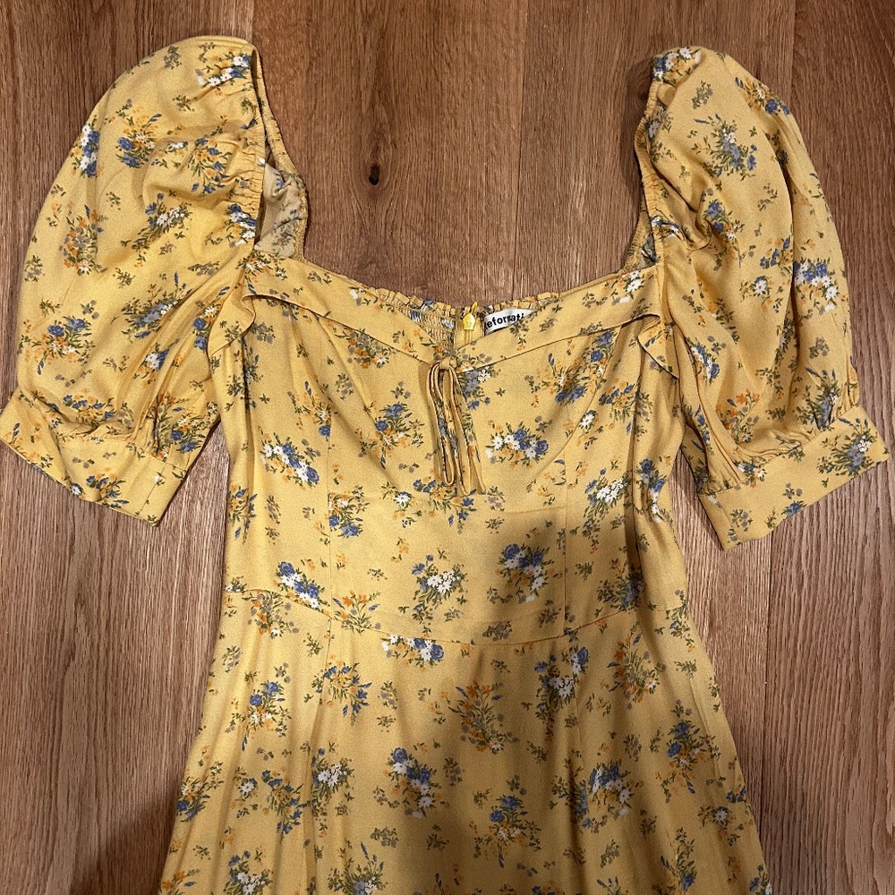 Reformation Yellow Floral Puff-Sleeve Mini Dress